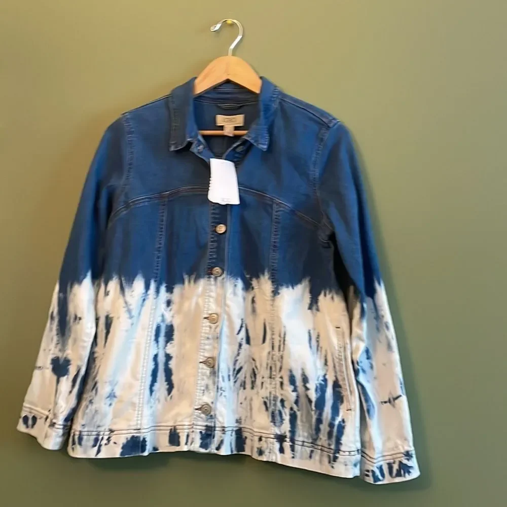 NWT LOGO Lori Goldstein Tie-Dye Ombré Denim Jean Jacket Blue White Boho Sz 4